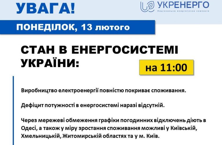 Виробництво електроенергії в Україні повністю покриває споживання — «Укренерго»