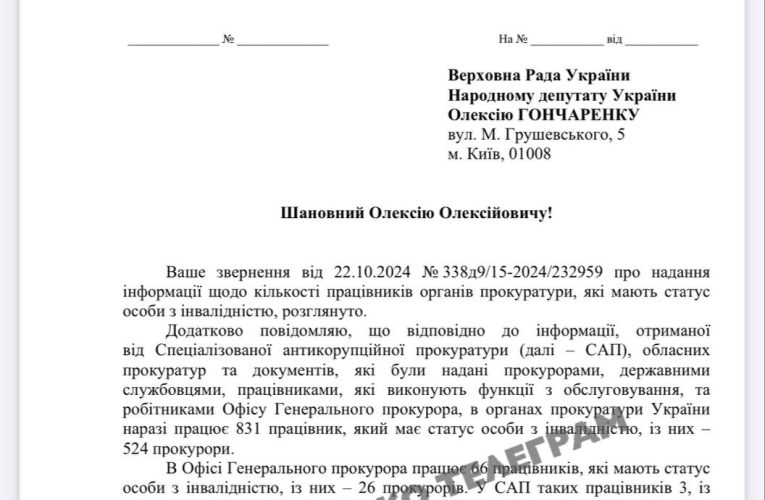 Понад півтисячі прокурорів в Україні мають статус інвалідності — нардеп Гончаренко